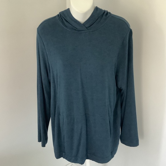 Pure Jill Tops - Purejill Tranquility Fleece Dark Heather Blue Hooded Top Sz. MP